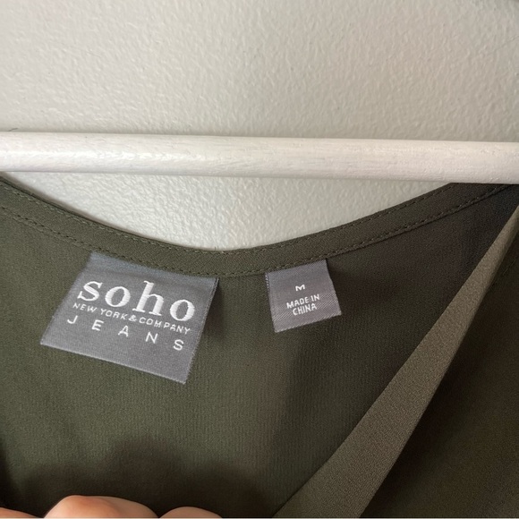 Soho New York & Company Sheer Green V-Neck Open Front Top Medium - Picture 10 of 10